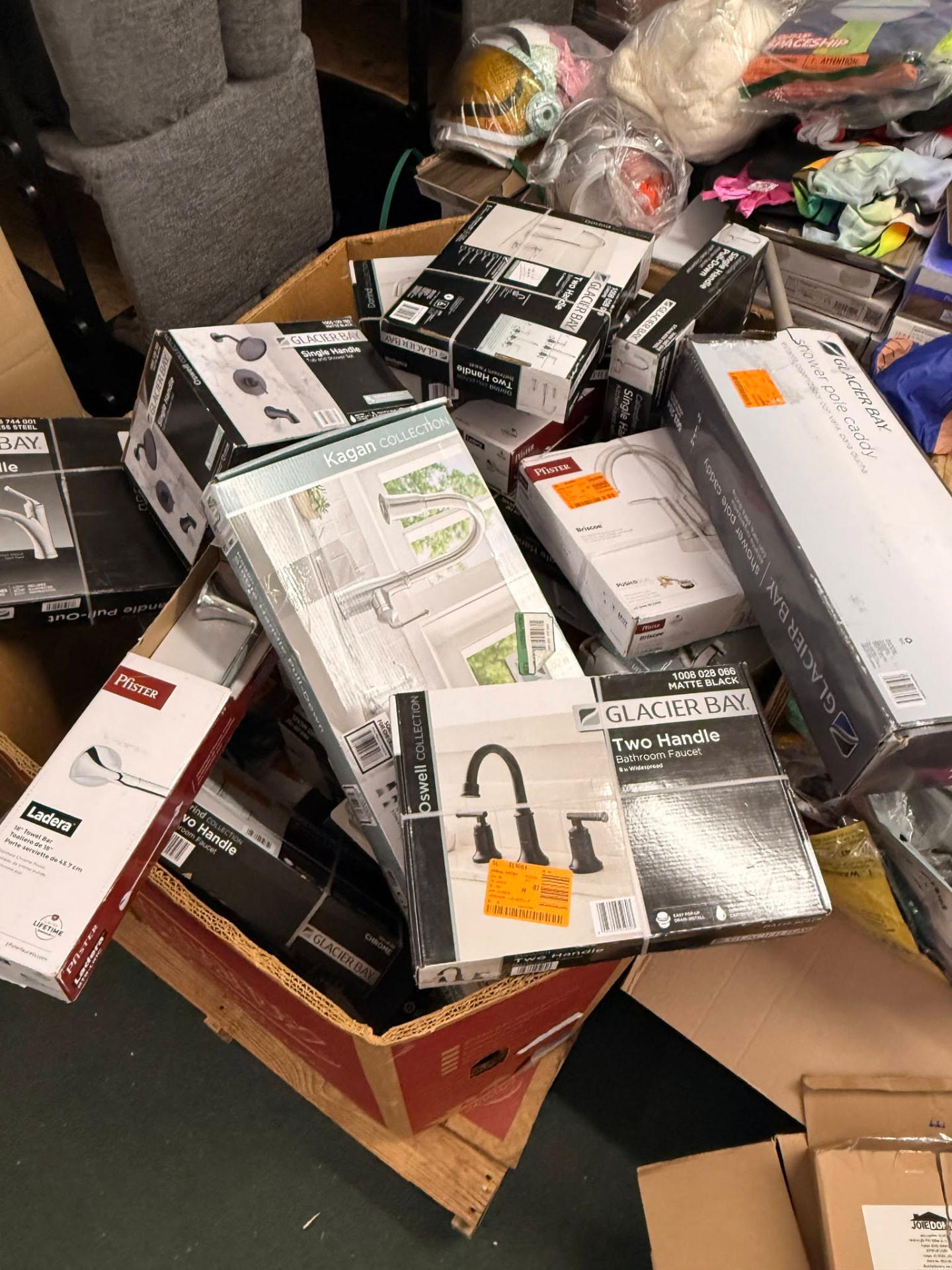 Boxed faucets, fixtures and hardware in the store